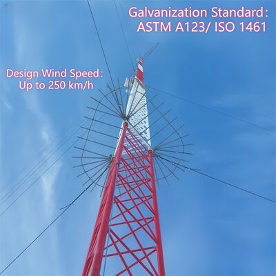 Truyền thông không dây Tháp dây mạ kẽm chống gió để truyền tín hiệu 5G