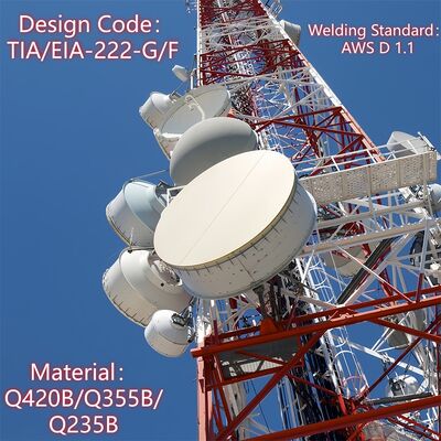Tháp truyền thông bằng thép góc có chân cấp 4 địa chấn ANSI/TIA-222 Cột lưới tiêu chuẩn để lắp đặt ăng-ten TV vô tuyến