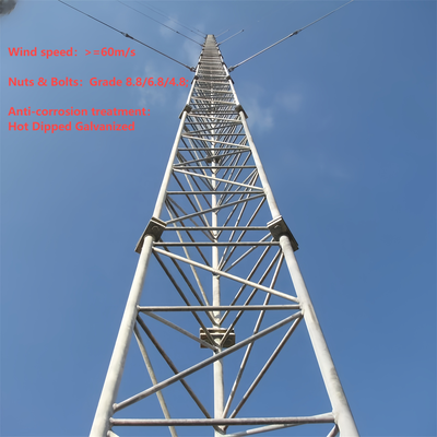 WireTower có dây cực cao để phát sóng truyền hình vô tuyến tầm xa ANSI/TIA-222 Cột lưới chắc chắn tiêu chuẩn với hệ thống neo bằng thép cường lực